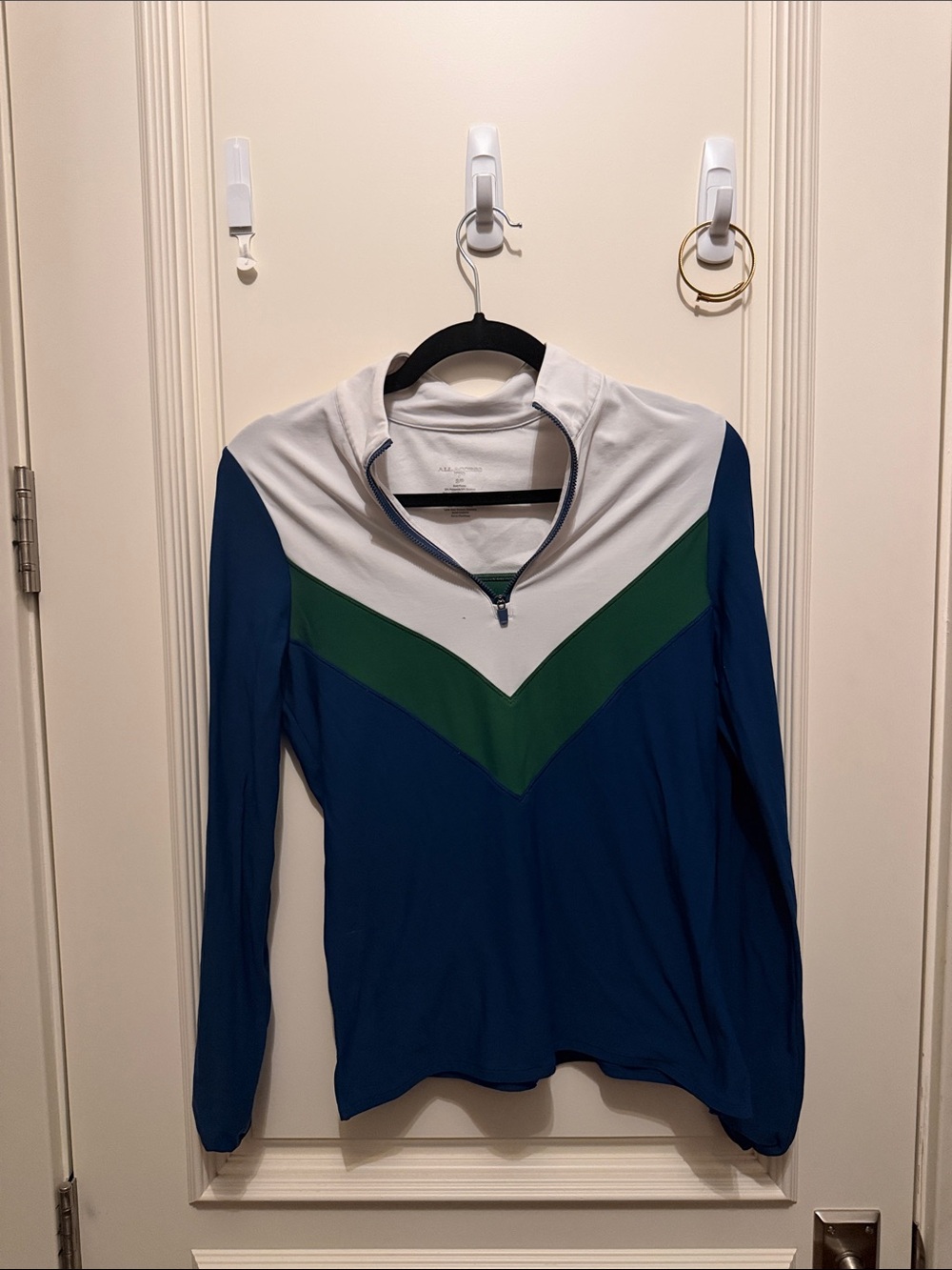 ALL ACCESS White Pullover with Black Trim and Green Accent
